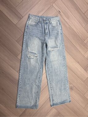 Light Wash Distressed Straight-Leg Jeans